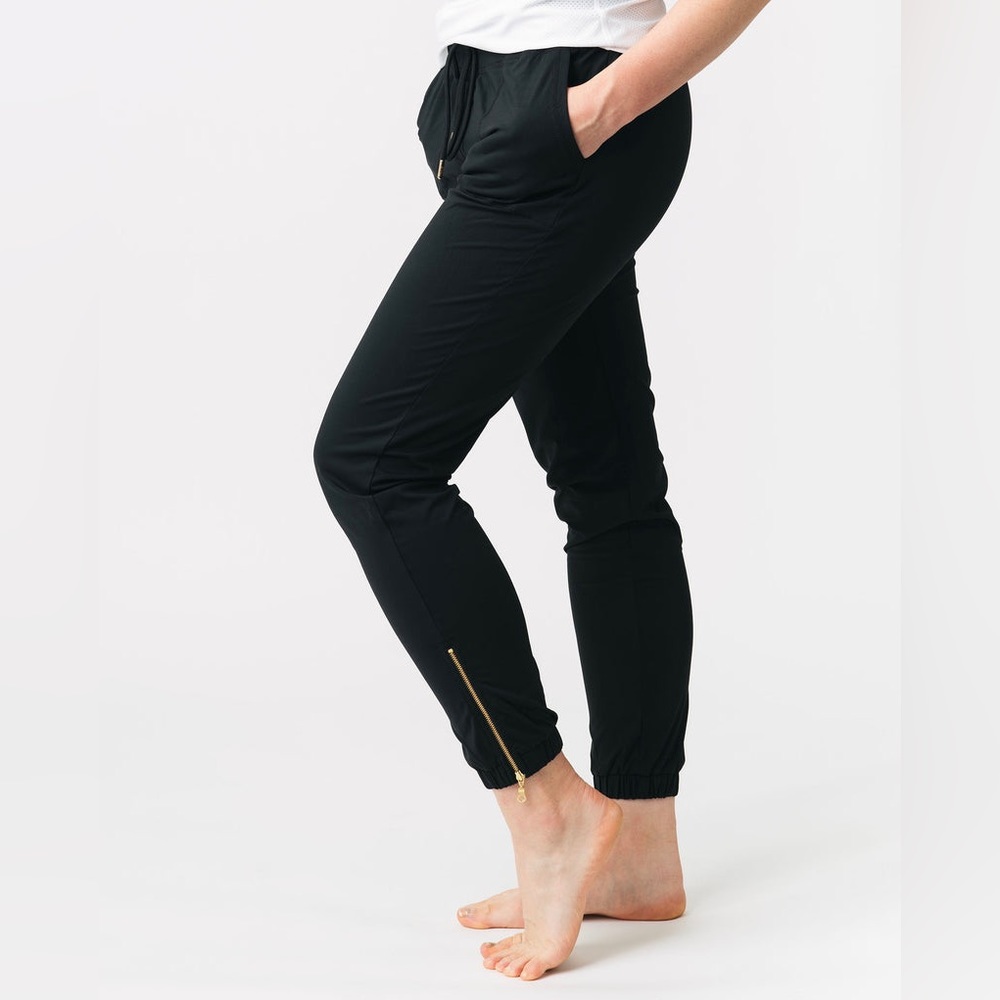 ZYIA Black Track Pants with Gold Accents